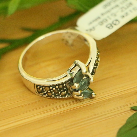 925sterlingsilver marcasite Aqua rings$$LAST ACT$$ - Picture 3 of 6